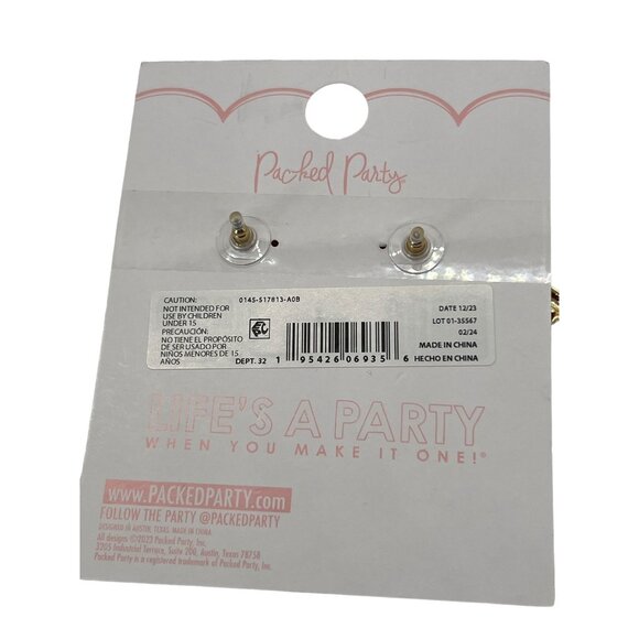 Packed Party Dangle Earrings Bride Squad Gold Tone Black Enamel Faux Pearls NEW - Picture 3 of 3